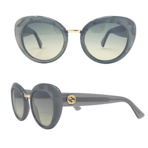 Gucci Sunglasses GG Logo Interlocking‎ Gold Tone Gray Marble Oversize Cat-Eye